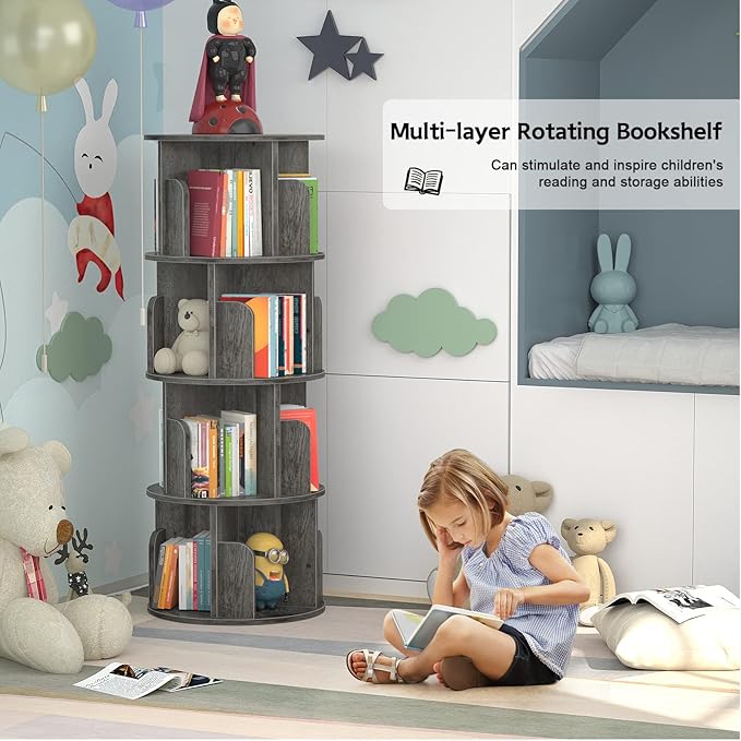 Aheaplus Rotating Bookshelf, 360 Display Corner Bookshelf