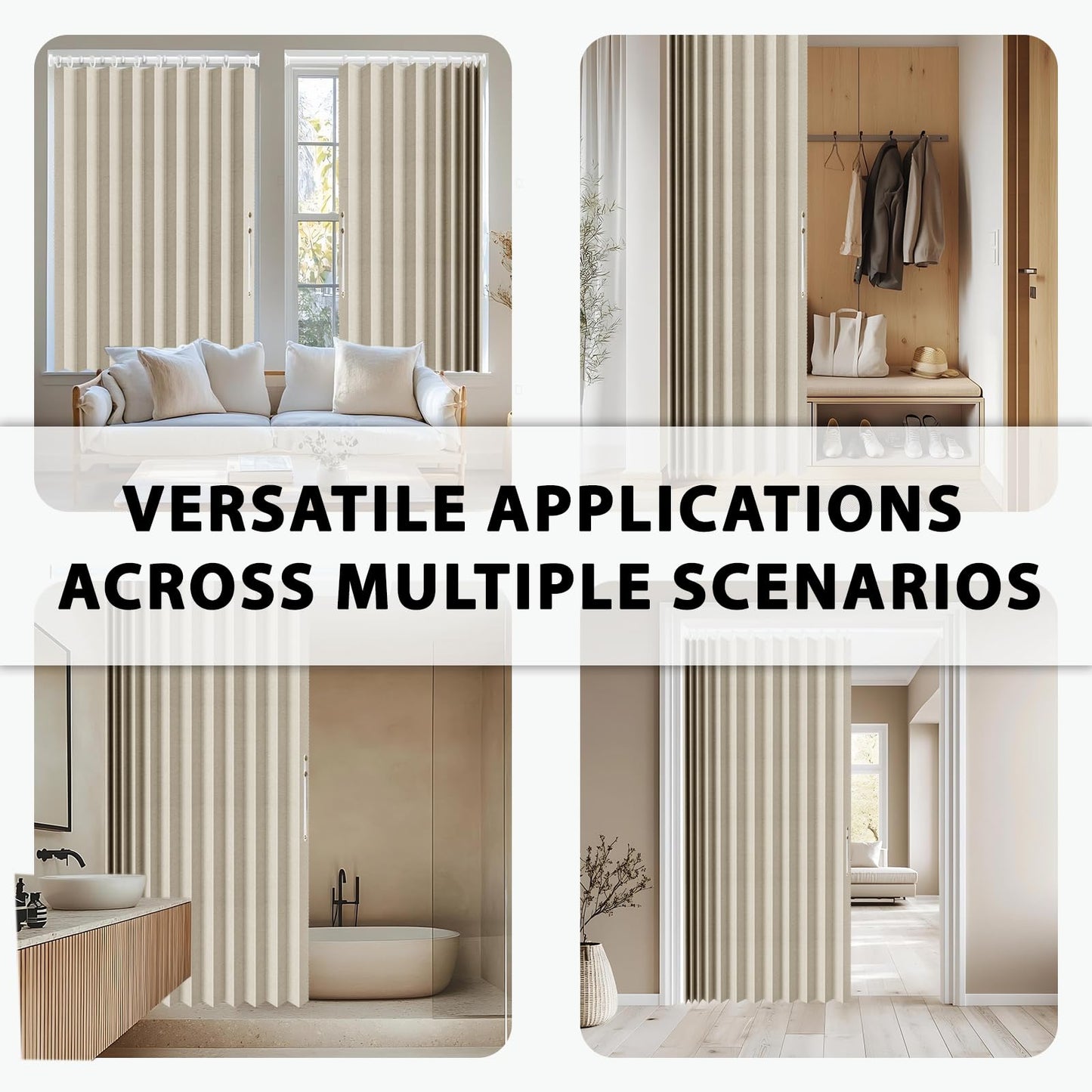 Jilron Accordion Door Curtain Set - 100% Blackout, with Curtain Rod Included, for Bedroom Privacy Protection (Off white-43 W x 78" L+Rod)