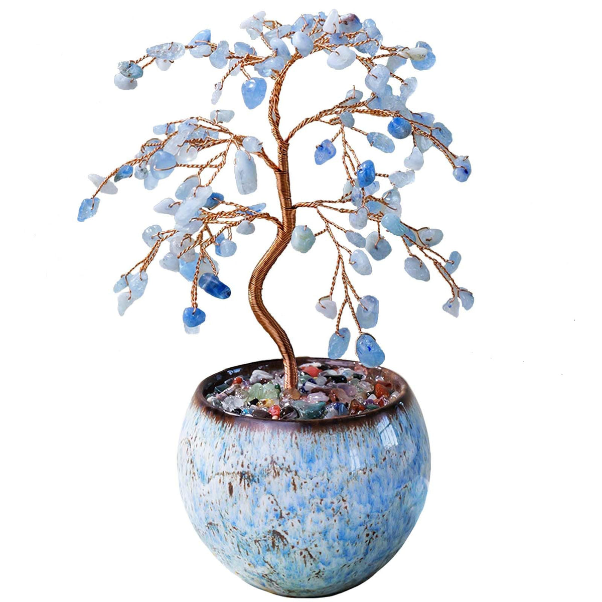 Runyangshi Aquamarine Crystal Tree of Life - 8" Large Natural Chakra Healing Crystal Tree, Bringing Money, Good Luck, Positive Energy for Home Decor, Feng Shui Gifts, Office Desk Ornament