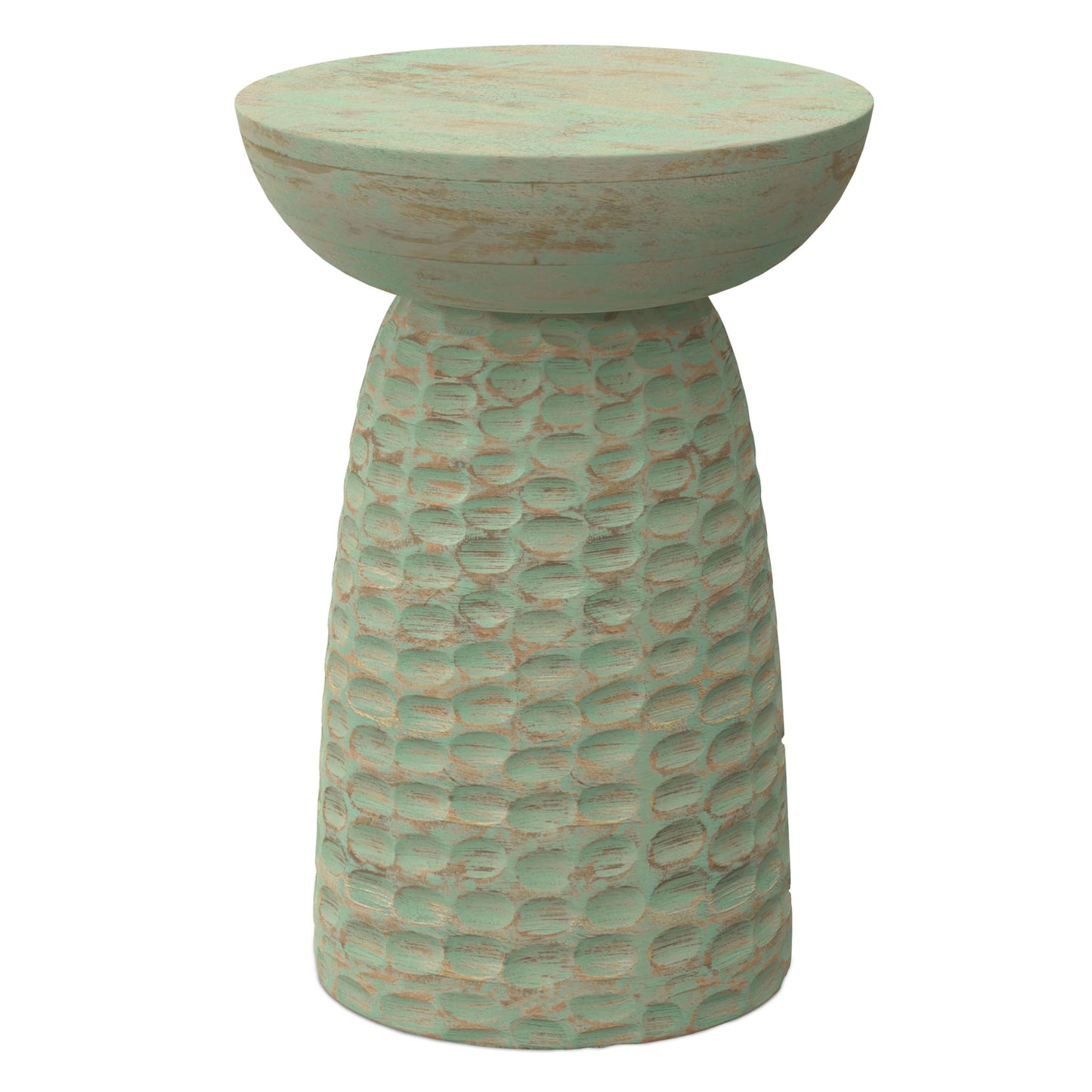 SIMPLIHOME Boyd End Table - 13" Wide x 18" High Solid Mango Wood Round Accent Table in Green Wash, Handcrafted Contemporary Nightstand or Lamp Stand for Living Room, Bedroom, or Office, Assembled