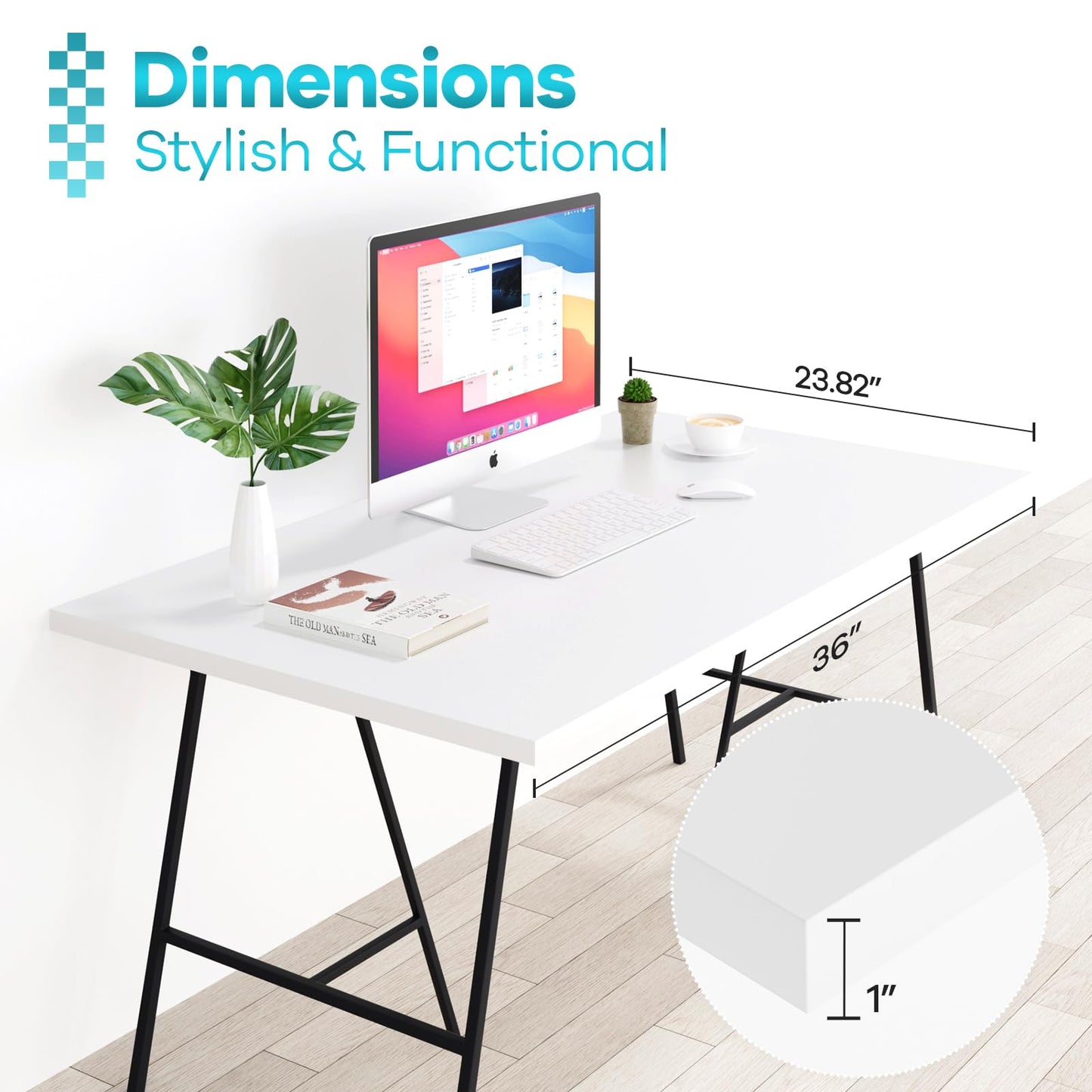 Kaboon 36x24 inches Tabletop, Solid One-Piece Desktop for Sit Stand Desk, Double Desks, L Desk DIY,Wood Countertop Home or Commercial Use,1 inch Thick, White