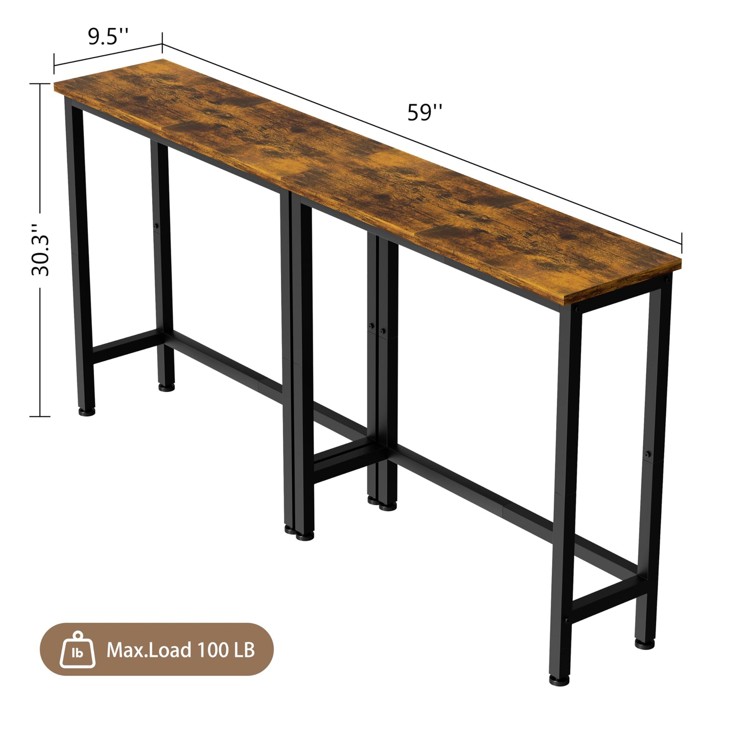 GRLEAF 2 Pack Narrow Console Table, 29.5" Small Entryway Table, Thin Hallway Table Skinny Sofa Side Display Table for Entrance, Bedroom, Living Room, Foyer, Corridor, Office - Rustic Brown (9.5" Deep)