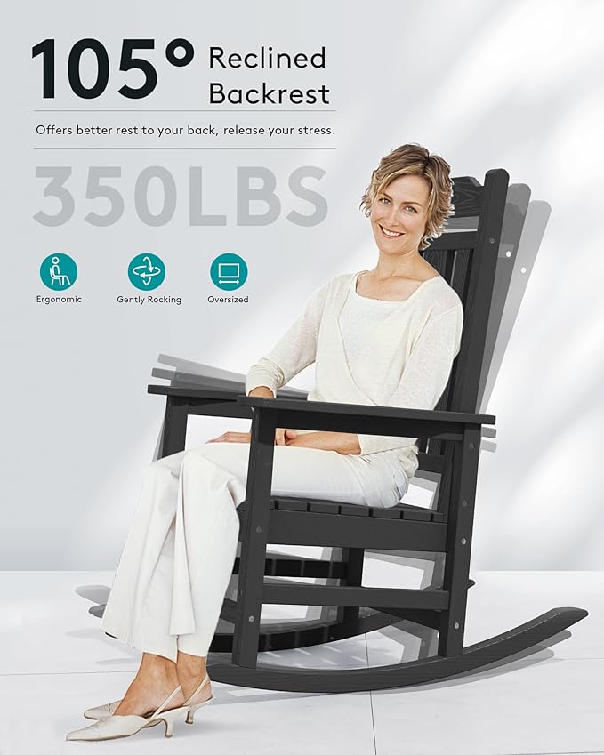 SERWALL Oversized Rocking Chair, HDPE Outdoor Rocking Chairs Set of 4, Patio