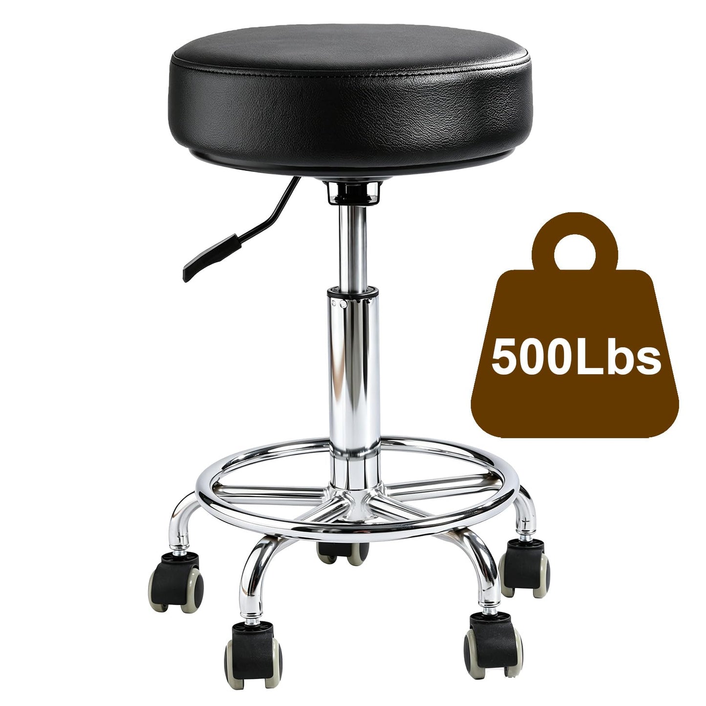 Rolling Stool with Wheels, Thick 7.5cm Cushion Professional Swivel Drafting Stool, Height Adjustable Heavy Duty 500 lb Stool with Silent Casters and Foot Ring for Salon Tattoo Clinic Home Office