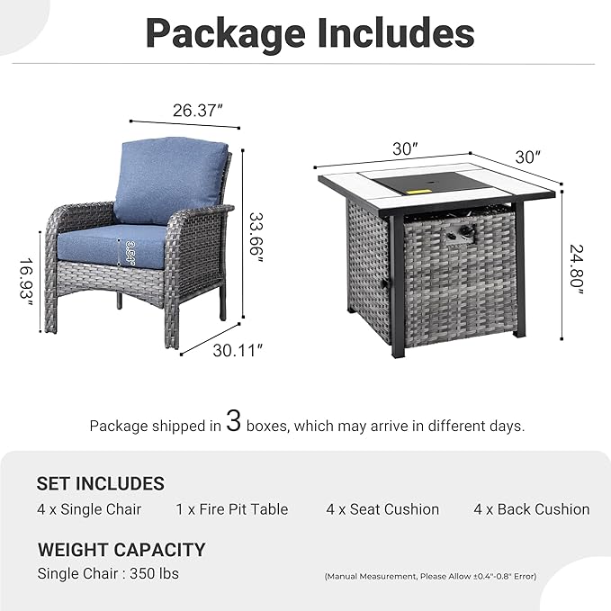 ovios 5-Piece Patio Furniture Set, Outdoor Wicker Sofa