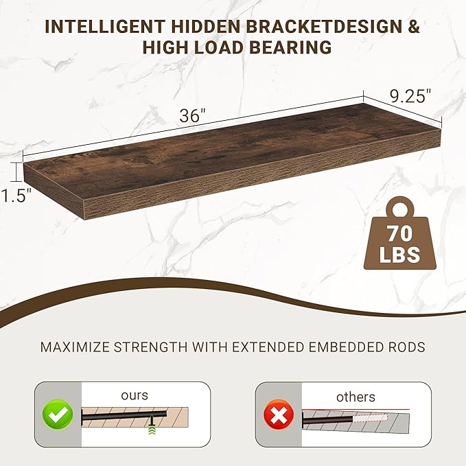 Acovy 36 Inch Floating Shelves, Wooden Shelves