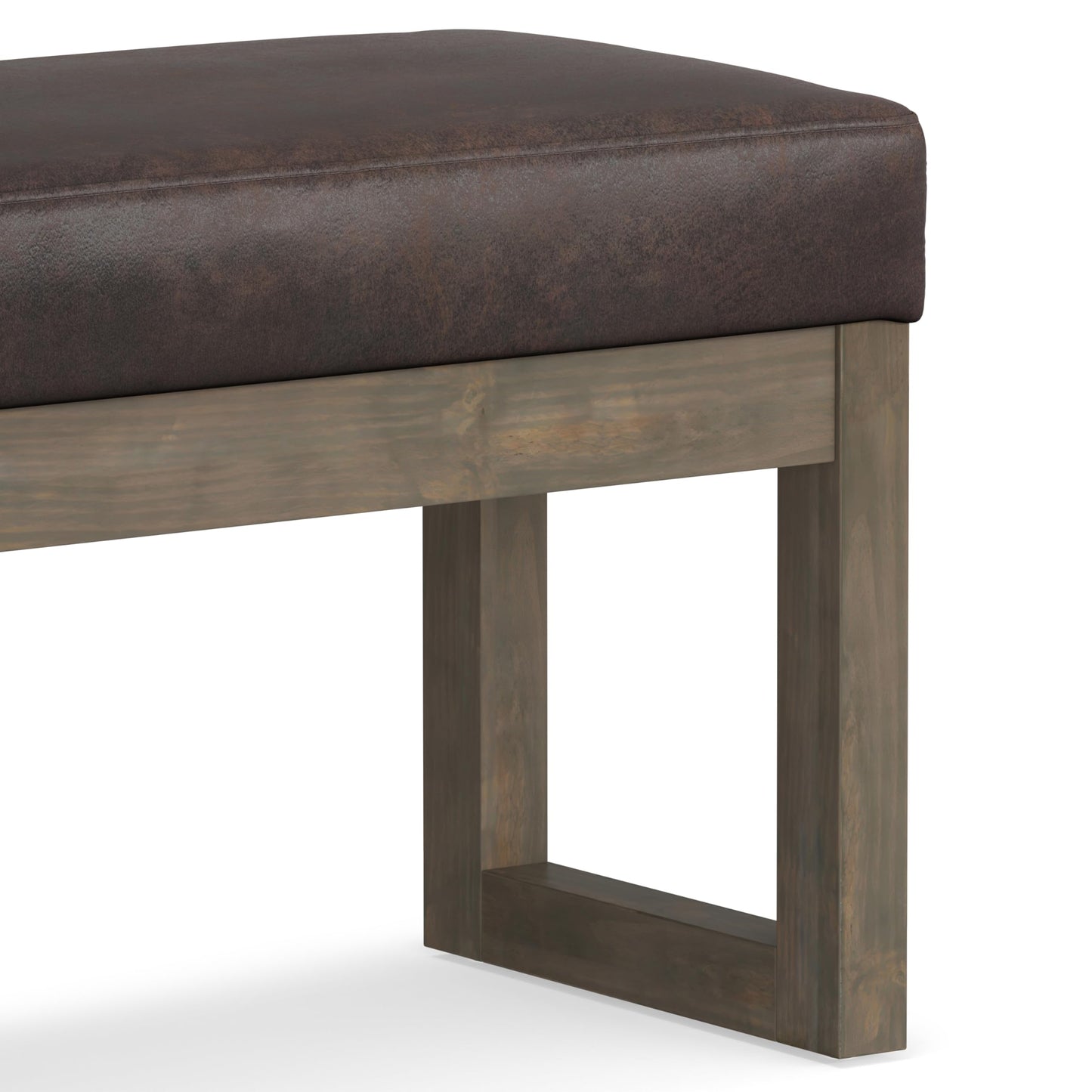 SIMPLIHOME Milltown Small Ottoman Bench - 27 inch Wide Upholstered Vegan Leather Rectangle Footstool Ottoman in Distressed Brown, Contemporary Bench for Bedroom with Cushioned Seat