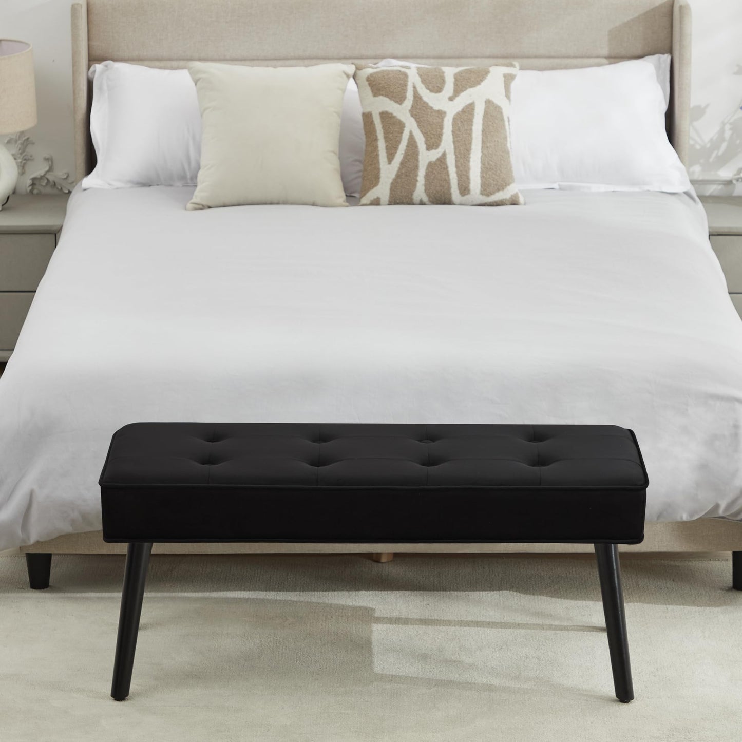 UDAX 40'' Upholstered Bench, Entryway Ottoman with Wooden Legs for Living Room, End of Bed Bench