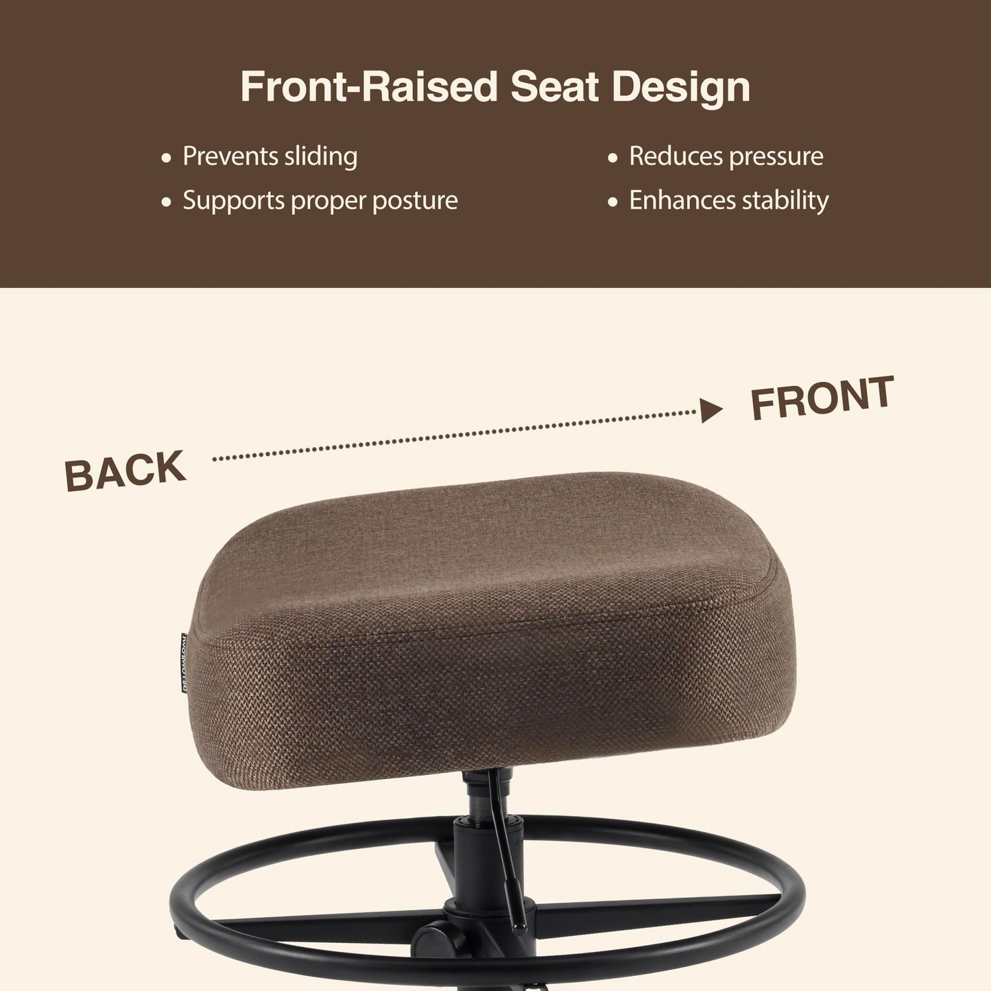 DR.LOMILOMI Pneumatic Swivel Rolling Saddle Stool 504 Kalea with Adjustable Foot Ring for Clinic SPA Tattoo and Home (Mocha, Standard)