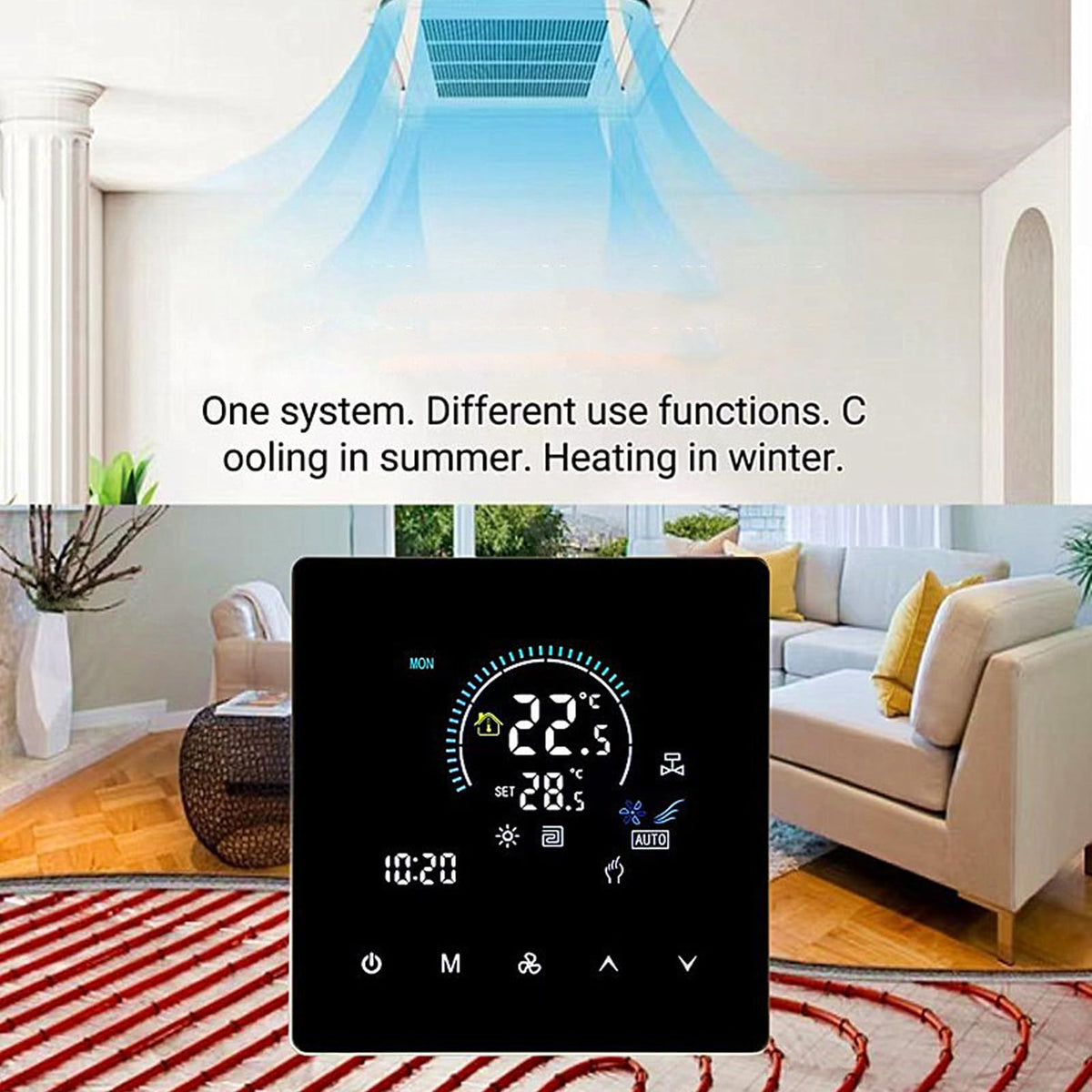 Denash Touchscreen Smart Thermostat,Programmable Central Air Conditioner Thermostat, 5 to 60℃ Adjustable Temperature Controller IP20 for Offices Hotels