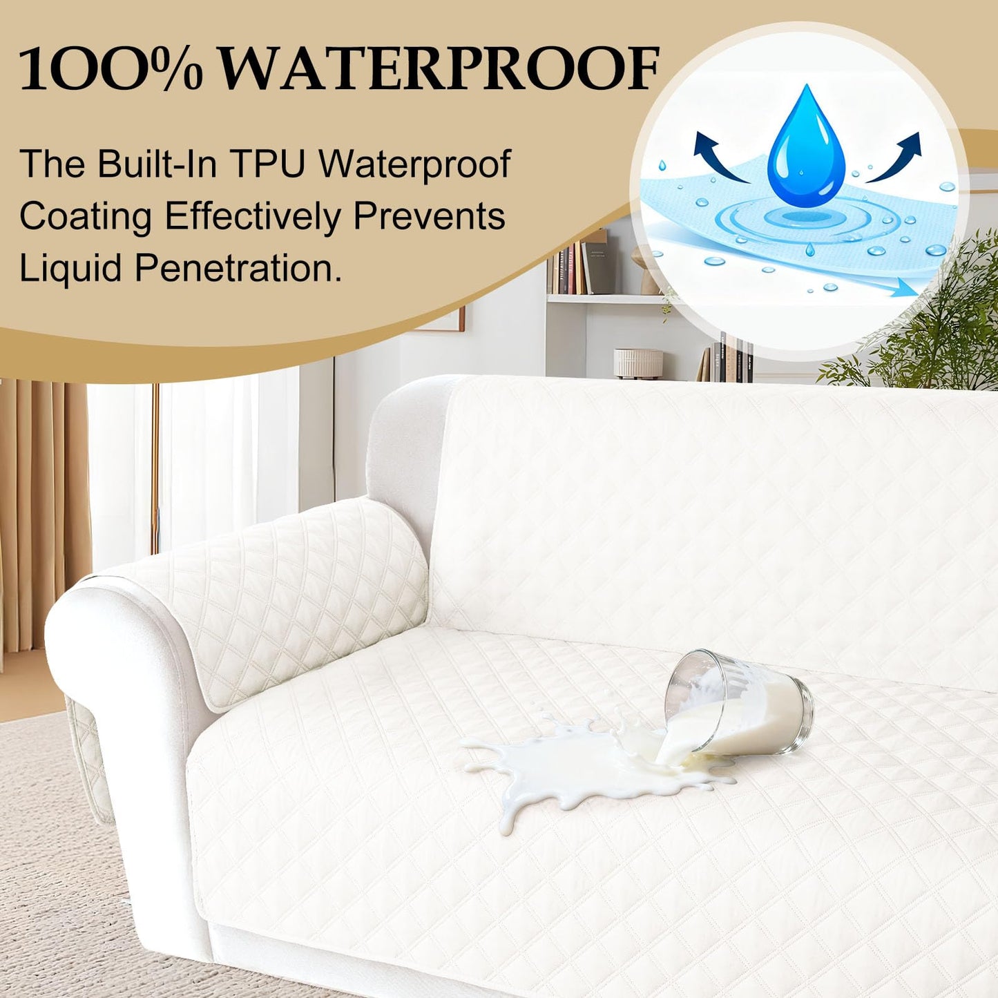 HDCAXKJ Waterproof Sectional Couch Cover L Shaped Sofa Covers Washable Corner Sectional Slipcovers Dog Pet Proof U Shape Furniture Protector with Upgraded Anti Slip Strips (Large, Creamy)