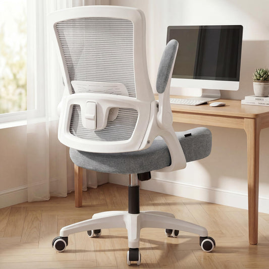 NEO CHAIR Office Desk Gaming Chair Computer High Back Mesh Seat with Rolling Wheels Ergonomic Adjustable Comfy Flip-up Armrests Lumbar Support Height for Home (Grey)