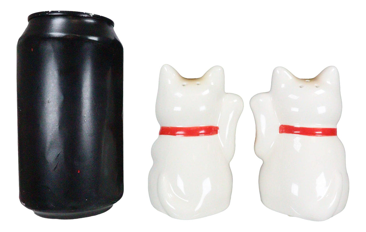 Ebros Gift Ceramic Japanese Auspicious Maneki Neko Lucky Cats Salt And Pepper Shakers Magnetic Feline Cat Kittens Figurine Set 3.5"Tall Kitchen Counter And Dining Table Decorative Accent