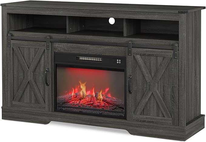 RoyalCraft Fireplace TV Stand for 65+ Inch TV, Rustic Media Console