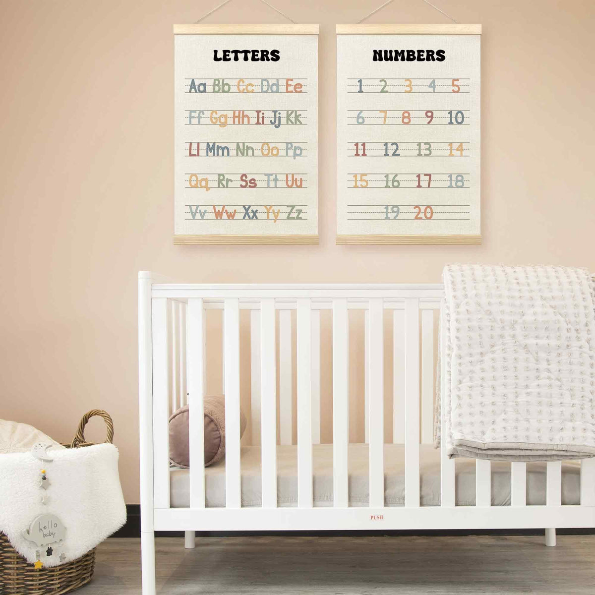 TLESKE Alphabet ABC Numbers Chart Poster Hanger Frame for Toddler Kid Classroom Set of 2, Homeschool Hanging Wall Art Decor for Nursery Playroom, Preschool Prek Learning Educational Poster, 16x24