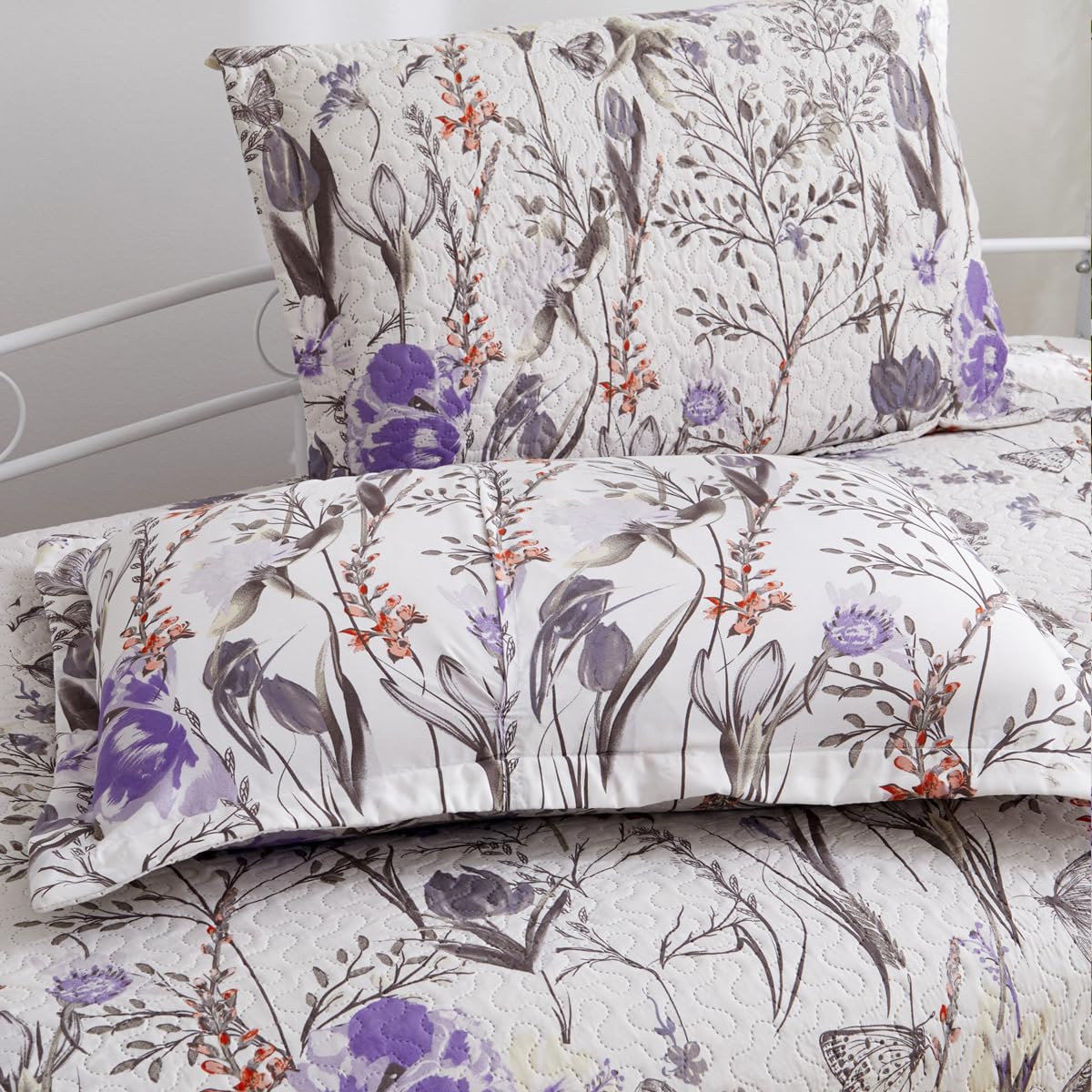 Jarson 3 Pcs Floral Daybed Cover Set Twin Size Butterfly Tulip Flower Sofa Cover Bedding Sets Double Side Bed Set for All Season Botanical Pattern Daybed Quilt Set with Pillow Shams