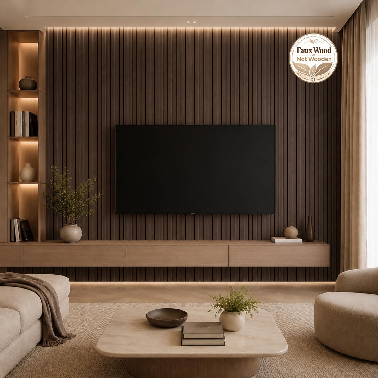 Hrboat Peel and Stick PVC Slat Wall Panel, 3D Faux Smoked, 118 x 15.75 in