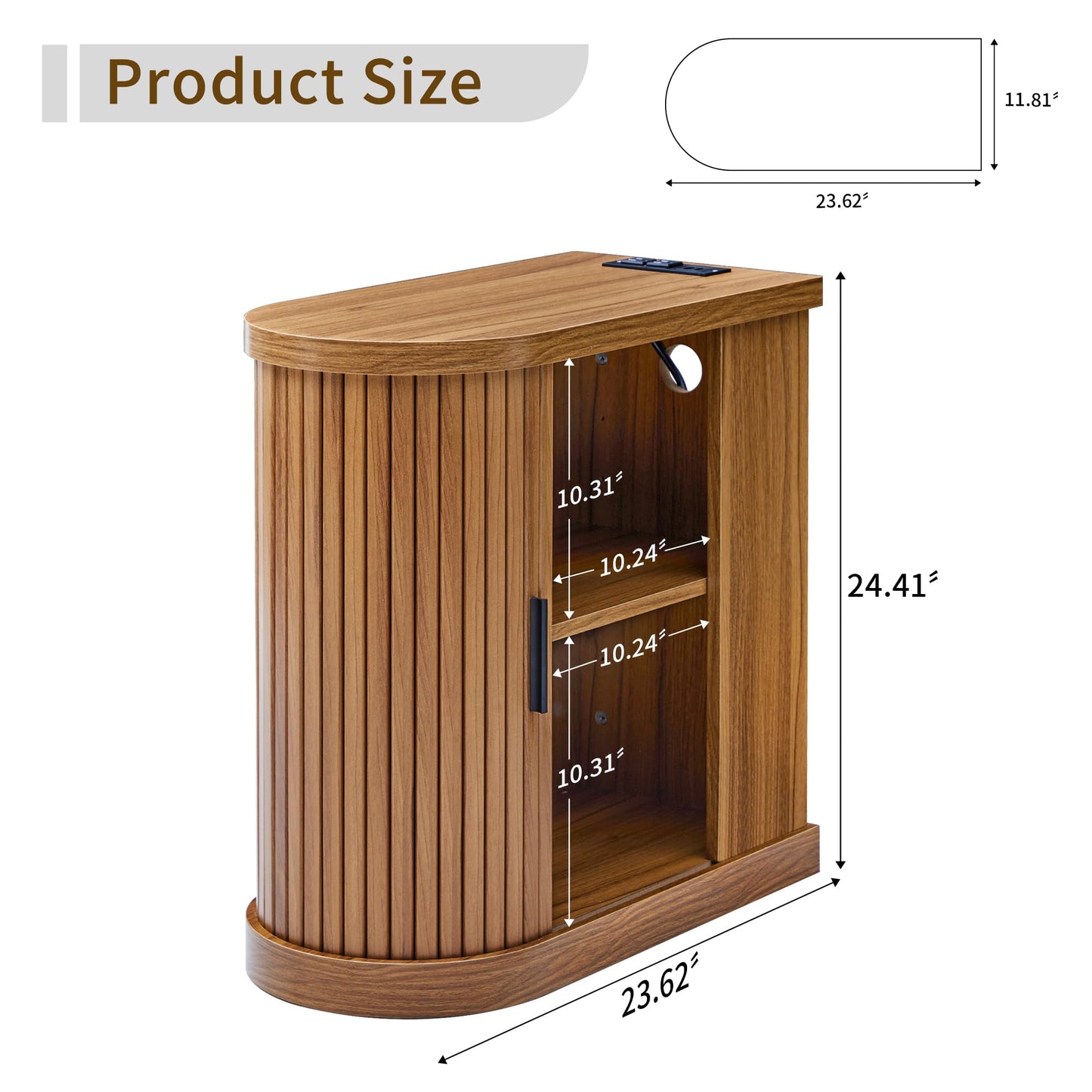 Turtle&Myrtle Nightstands with Charging Station, Narrow Side Table with Storage Doors and Shelves, Mid-Century Modern Bedside Table for Small Spaces Bedrooms, Walnut