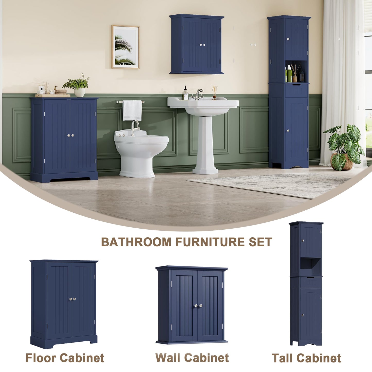 ChooChoo Bathroom Floor Cabinet, Modern Bathroom Storage Cabinet with 2 Doors and Adjustable Shelves, Freestanding Cupboard for Living Room, Blue