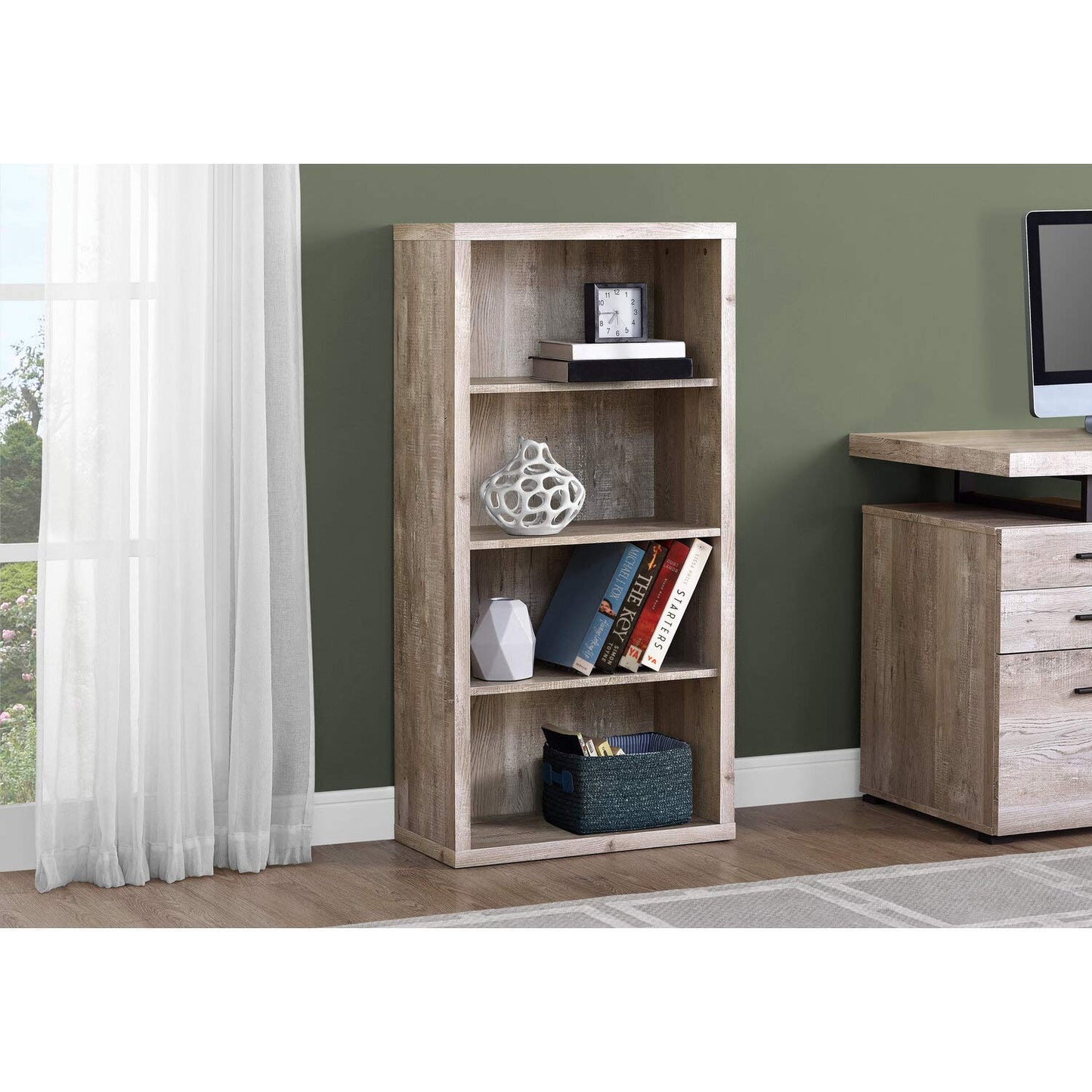 Monarch Specialties Bookcase - Sturdy Etagere with 3 Adjustable Book Shelves - 48”H (Taupe)
