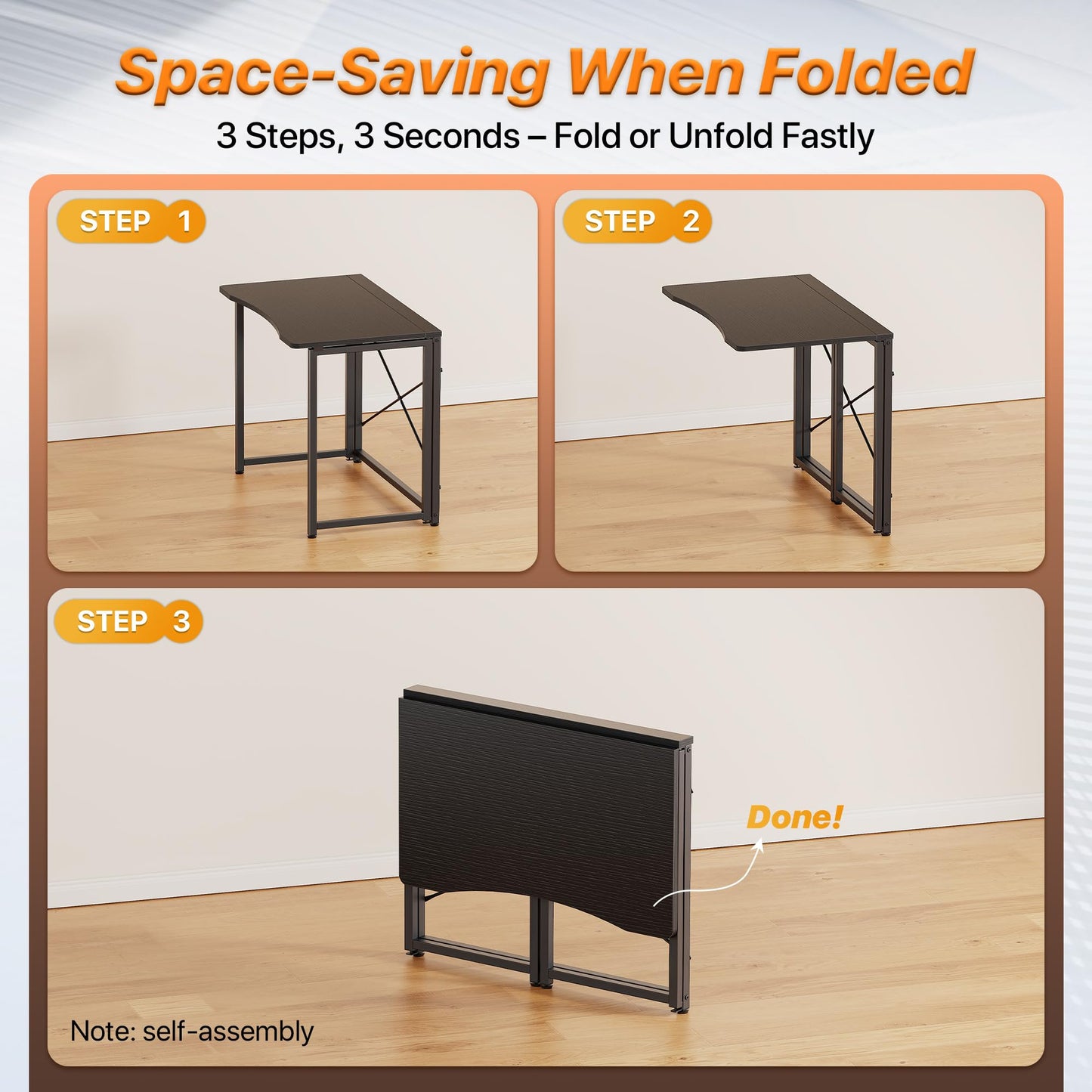 Huuger Folding Desk for Small Spaces, 31.5 Inch Foldable Computer Table, for Home Office, Study, Bedroom, Dorm, Space Saving, Small Writing Work Office Computer Desk, Easy to Fold, Black