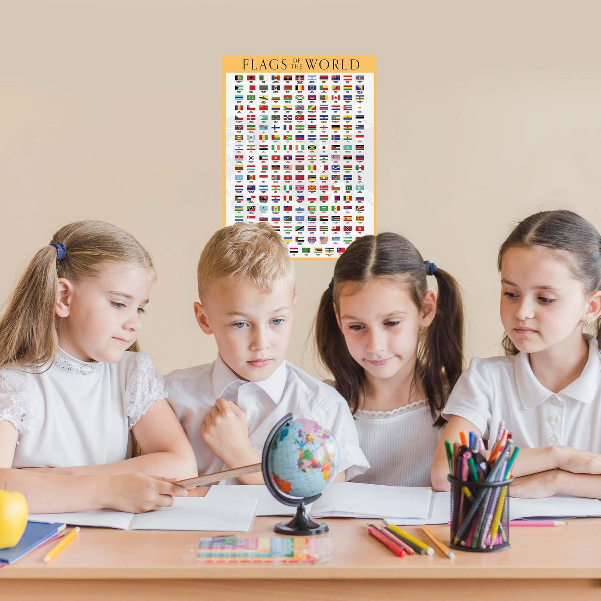 Wallbuddy Flags of the World Educational Charts & Posters | World Country Flags with Capital | Teacher Supplies for Homeschool Classroom Decor (12x16)