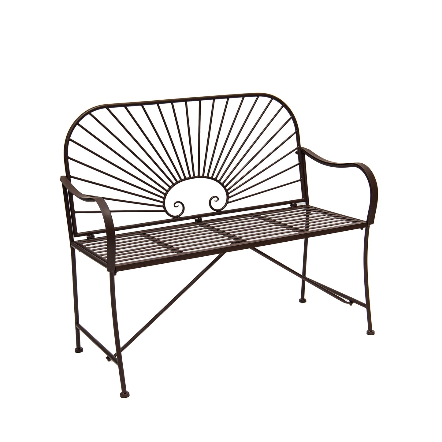 XBrand 44" L Iron Sun-Patterned Seat for Two, Patio & Porch Furniture for Park, Yard, Lawn, Balcony, Backyard – Brown