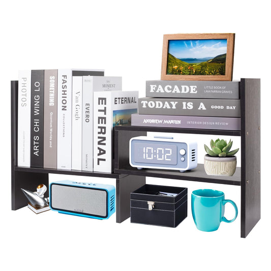 ShellKingdom Desk Shelf Organizer, Desktop Shelves, Adjustable Desktop Corner Shelf, Bookshelf Storage Rack and Cubicle Decor for Desk, Tabletop, School, Office, Dorm Desk Organizer - Black