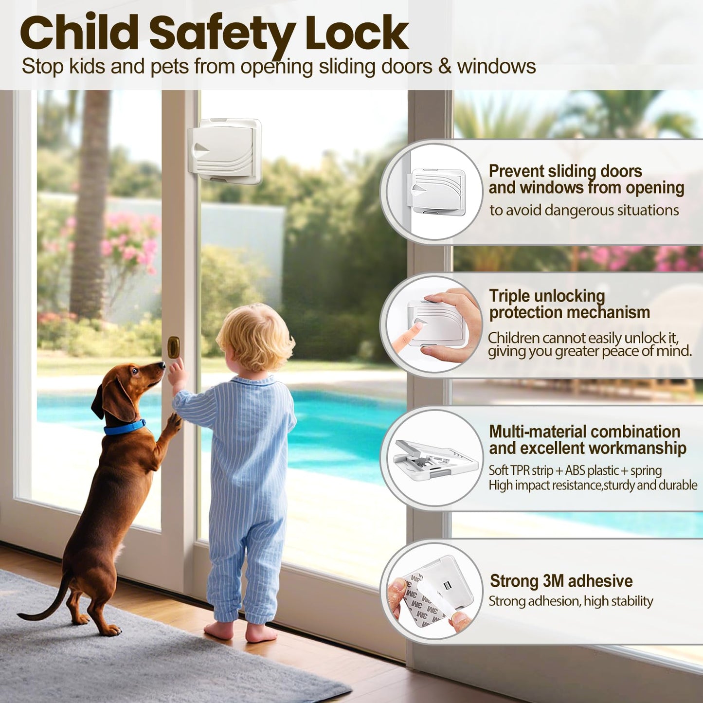 STERGDE Sliding Door Lock 2 Pack, Prevent children from opening sliding doors, sliding door baby proof, Easy To Install, For Sliding Glass Doors, Sliding Windows, Sliding Closets, Etc（Grey）