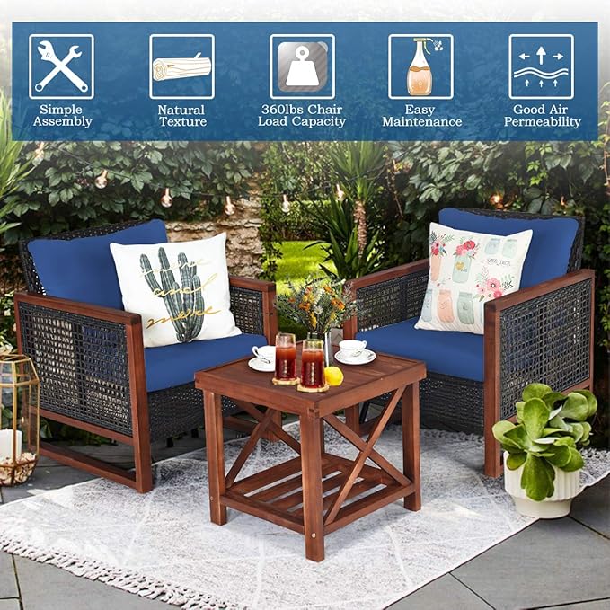 Tangkula 3 Pieces Patio Wicker Furniture Set, Rattan Outdoor Sofa Set