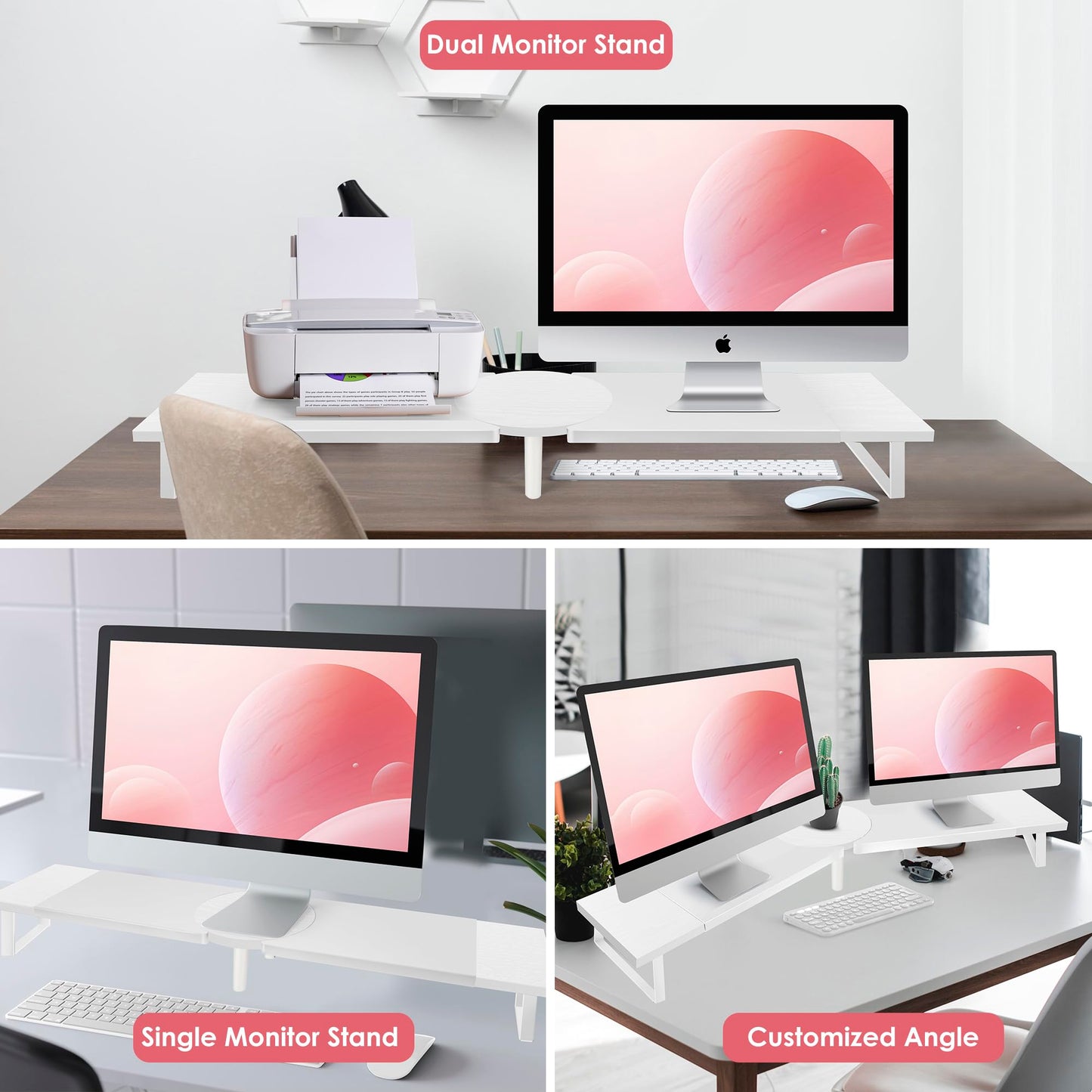 Across-Star Dual-Monitor Stand for Desk - Large Adjustable Length and Angle Riser for 2 Monitors, Double Computer Desktop Organizer, Shelf for TV, Laptop, Printer