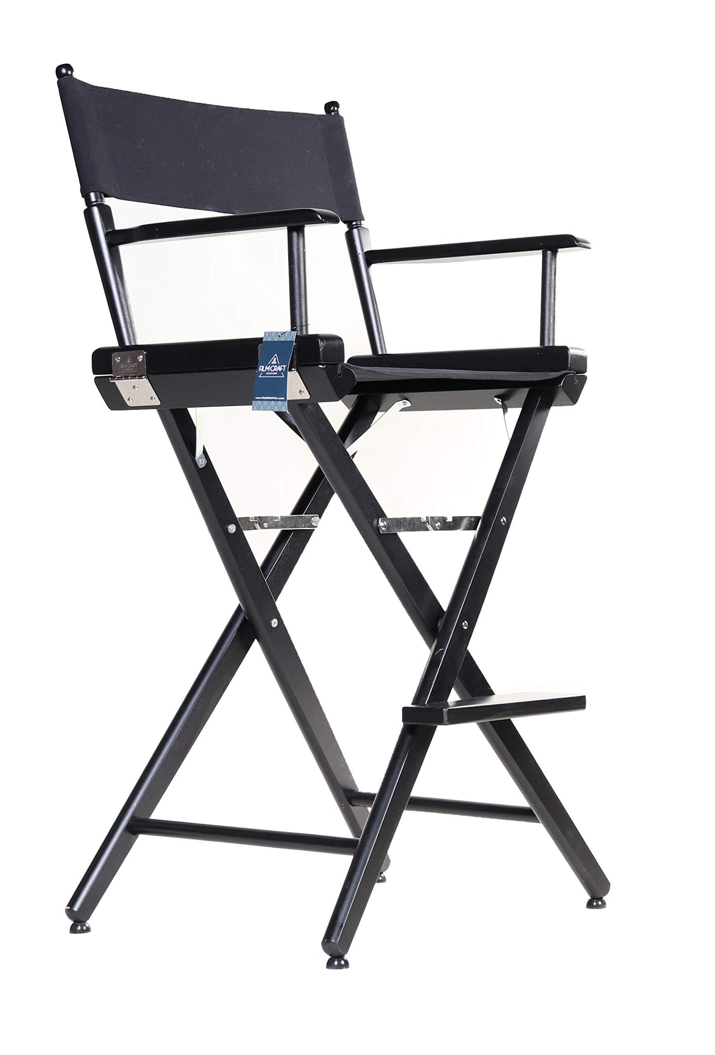 Filmcraft Tall Black Director’s Chair – Professional Folding Makeup Artist Chair with Canvas Seat & Back – Hollywood Film Set, Photography Studio & Hair Stylist Director Chair Black Canvas
