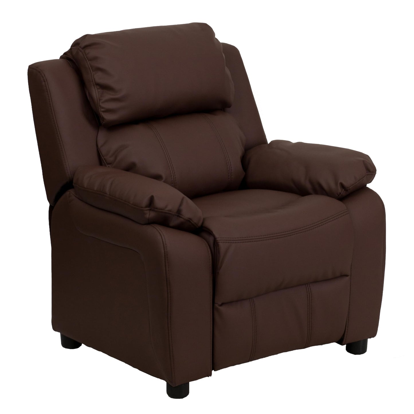 Flash Furniture Charlie LeatherSoft Kids Recliner with Flip-Up Storage Arms and Safety Recline, Contemporary Reclining Chair for Kids, Supports up to 90 lbs., Brown