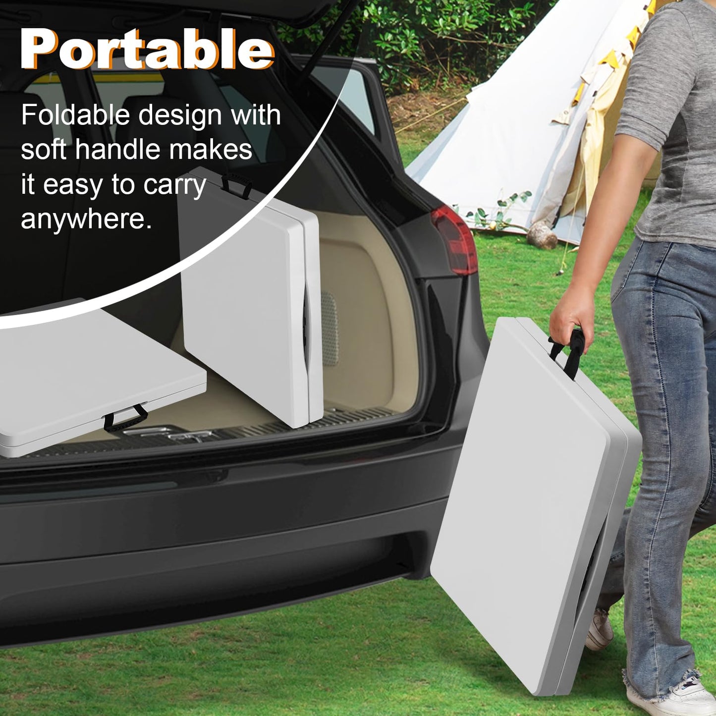 FROASISPRO 4ft Folding Table, Portable Fold-in-Half Adjustable Height Utility Table for Indoor/Outdoor Use, Durable HDPE & Steel, Stable & Lightweight, Multi-Purpose, White