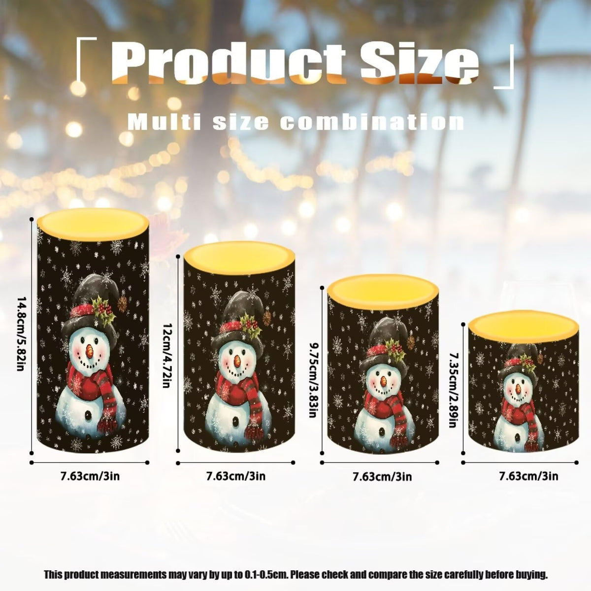 NETILGEN Christmas Day 4 Pcs Flameless Candles Battery Powered with Multicolor Lights Timer Remote Control LED Candles Cartoon Snowman Print