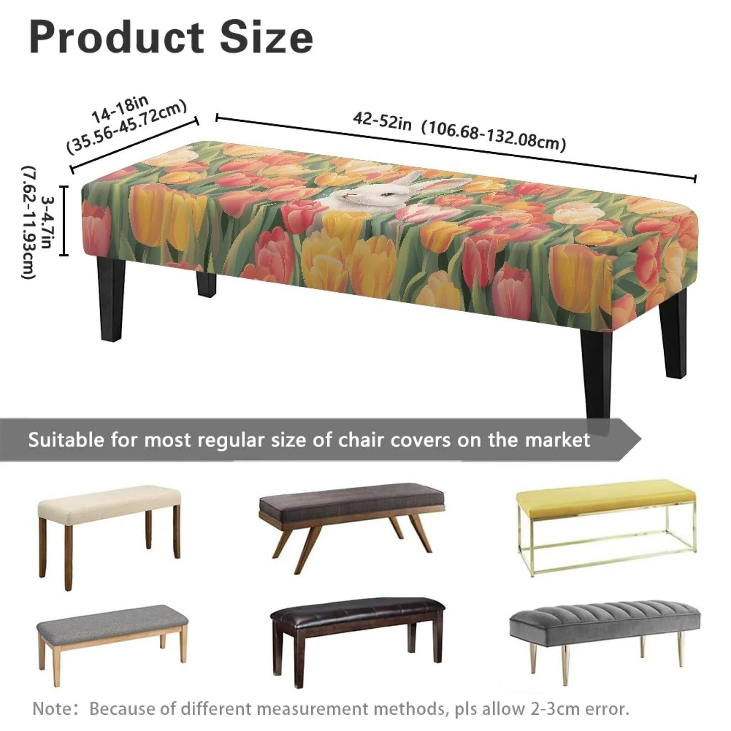 Cugasmaru Dining Bench Cushion Stretch Anti Slip Grip for Kitchen Counter Breakfast Nook Living Room Rabbit Tulip Waterproof