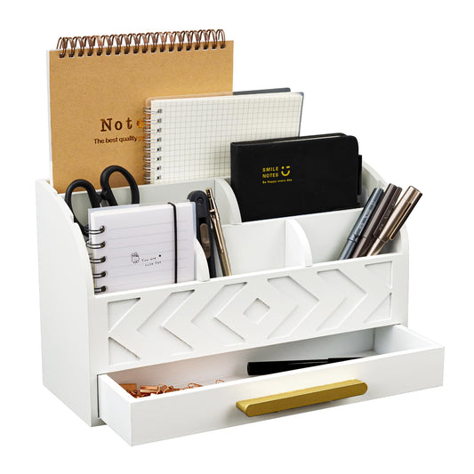 ZALIOJI Wooden Desk Organizer Mail Organizer Countertop, Desktop Organizer Mail Sorter Mail Holder Bill Organizer for Desk, Desk Organizers and Accessories for Women (White)