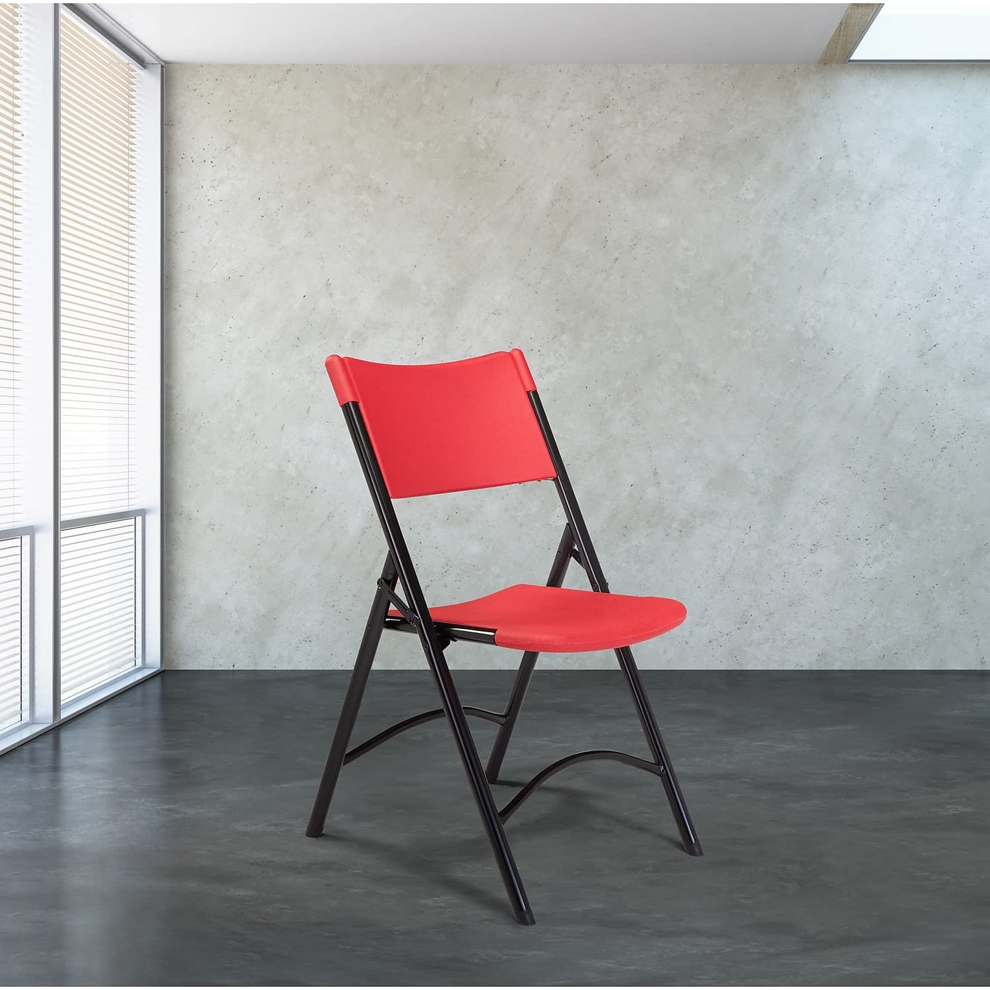 Plastic Portable Folding Chairs by National Public Seating – 600 Series Premium Lightweight Foldable Chairs for Indoor & Outdoor, Set of 4 – Comfortable, Durable, Institutional-Grade, Red