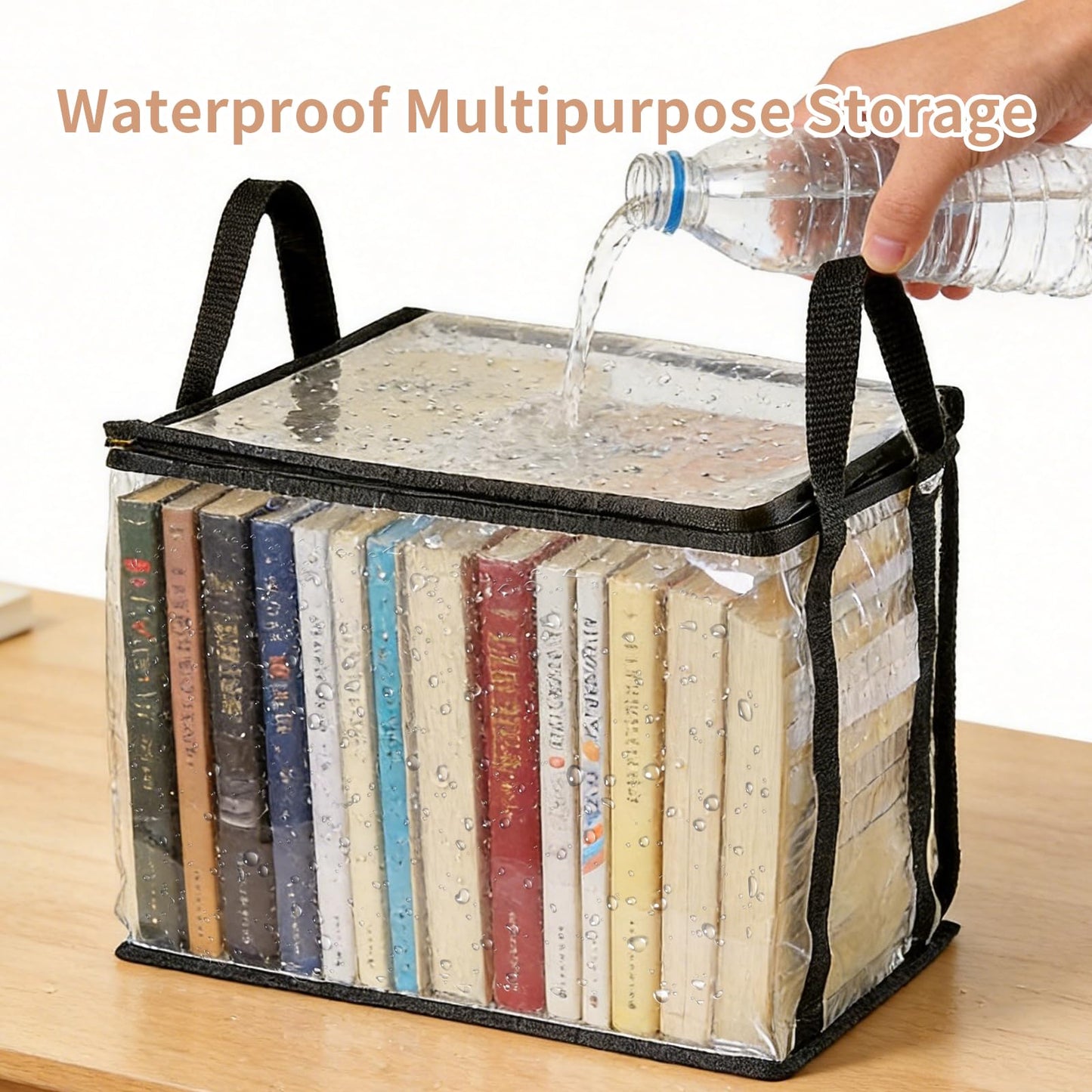 2PCS Clear Book Storage Bag, Waterproof Zippered Comic Books Organizer Collapsible Book Display Case with Lid and Reinforced Handle for Book DVD Blu Ray Disc Clothing 38x24x32cm/15x9x13inches