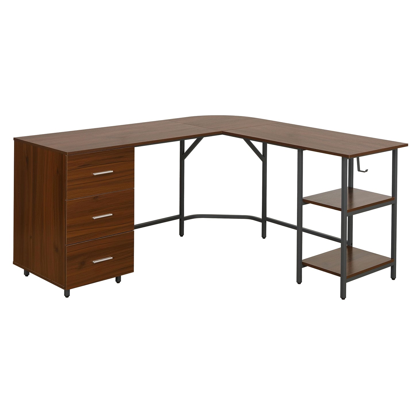 Techni Mobili L Shaped Desk - Two-Toned Computer Desk with Drawers & Storage Shelves - Simple Modern Furniture & Home Office Space Corner Table for Work & Writing