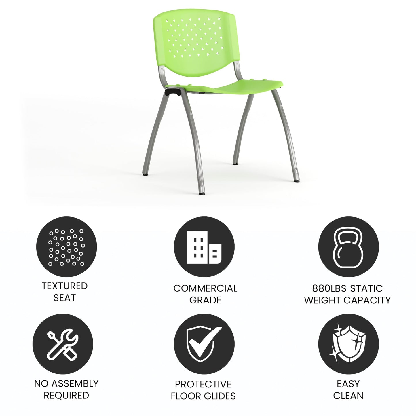 Flash Furniture HERCULES Series 880 lb. Capacity Green Plastic Stack Chair with Titanium Gray Powder Coated Frame