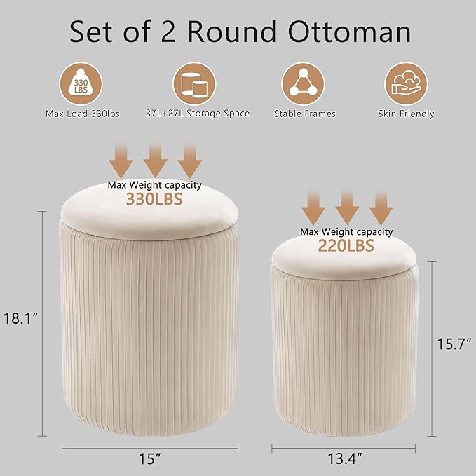 CAROLMADE Set of 2 Round Ottoman