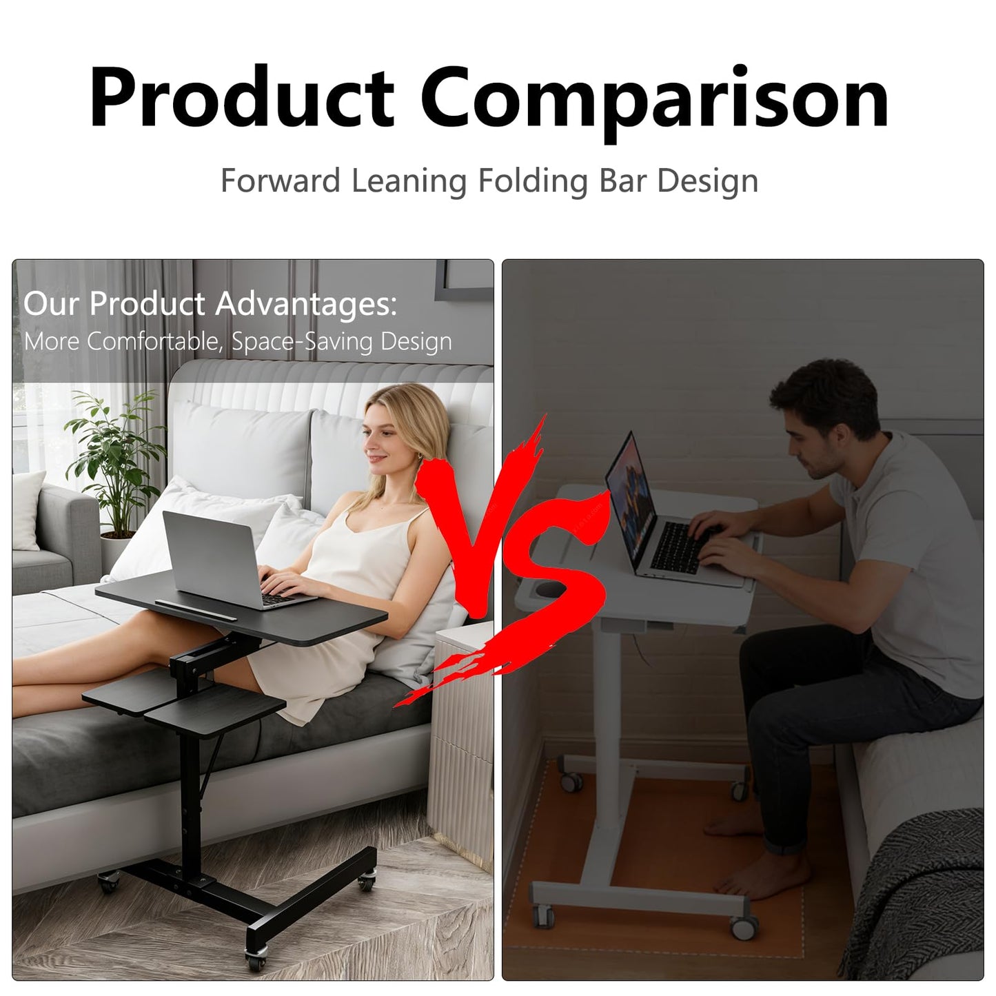 FULOOPHI Mobile Standing Desk with Wheels, Height Adjustable Laptop Table, 27.56 Inch Portable Ergonomic Workstation with Locking Casters & Tilting Top, Black