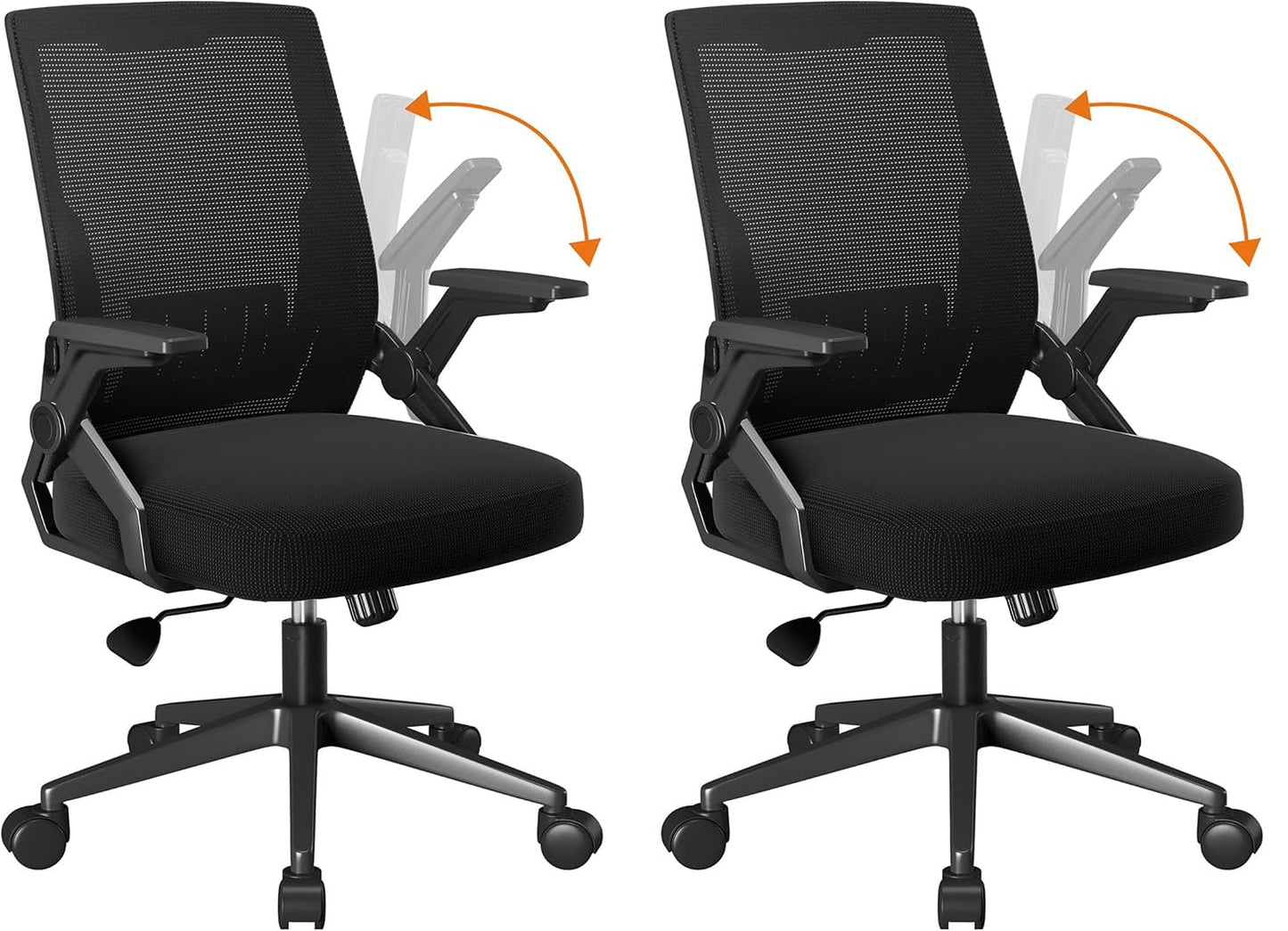 COMHOMA Office Chair with Flip-up Armrests Ergonomic Computer Desk Chair with Adaptive Lumbar Support & Breathable Mesh, Black, Pack of 2