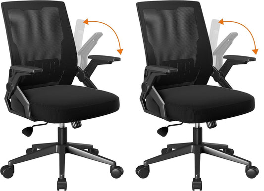 COMHOMA Office Chair with Flip-up Armrests Ergonomic Computer Desk Chair with Adaptive Lumbar Support & Breathable Mesh, Black, Pack of 2