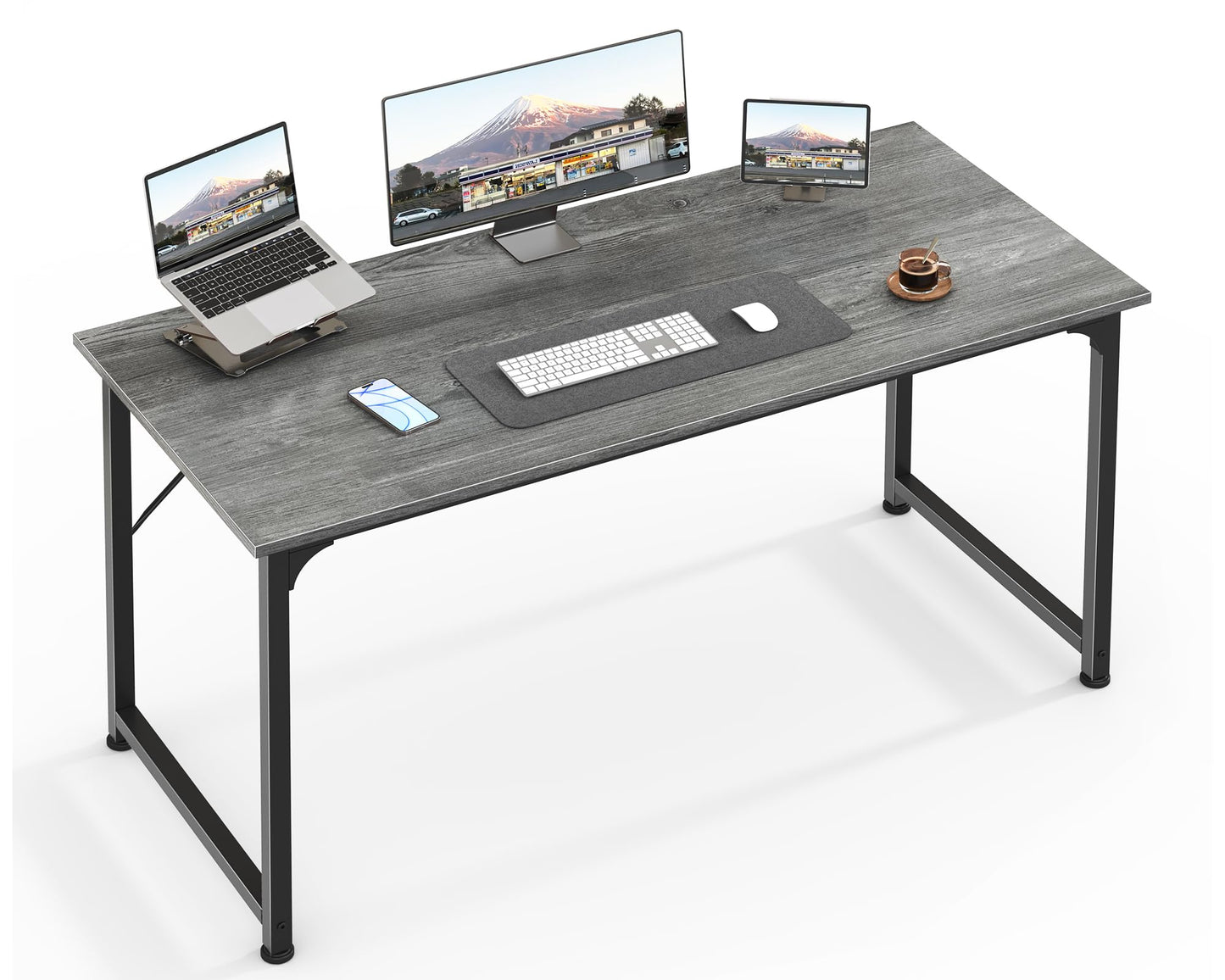 Huuger Computer Desk, 48 Inch Office Desk, Gaming Desk with Storage, Writing Desk Work Desk for Home Office, Study, Modern Simple Desk, Large Legroom, Metal Frame, Grey