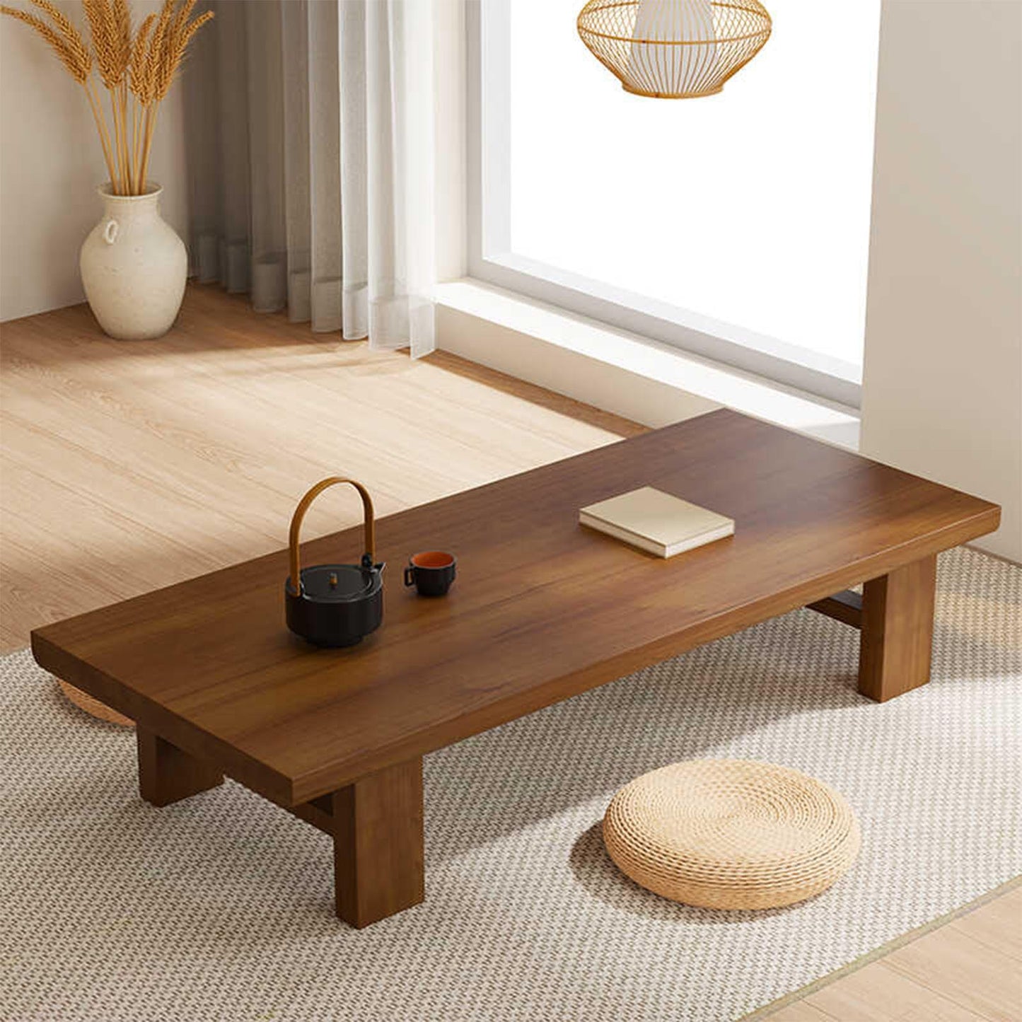 GHHDPXM Japanese Low Coffee Table Solid Wood Table Small Palace Style Floor Table Brown Ideal for Sitting 80 x 50 x 38 cm Perfect for Living Room & Zen Spaces.
