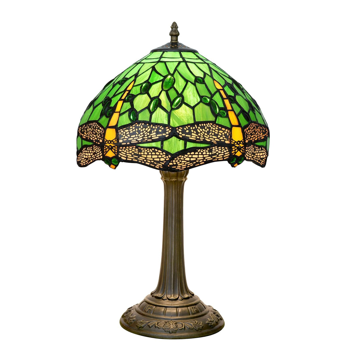 wecrejoni Tiffany Lamp Green Dragonfly Stained Glass Table Lamp 12X12X18 Inches Green Dragonfly Style Desk Reading Light Decor Beside Bedroom Living Room Home