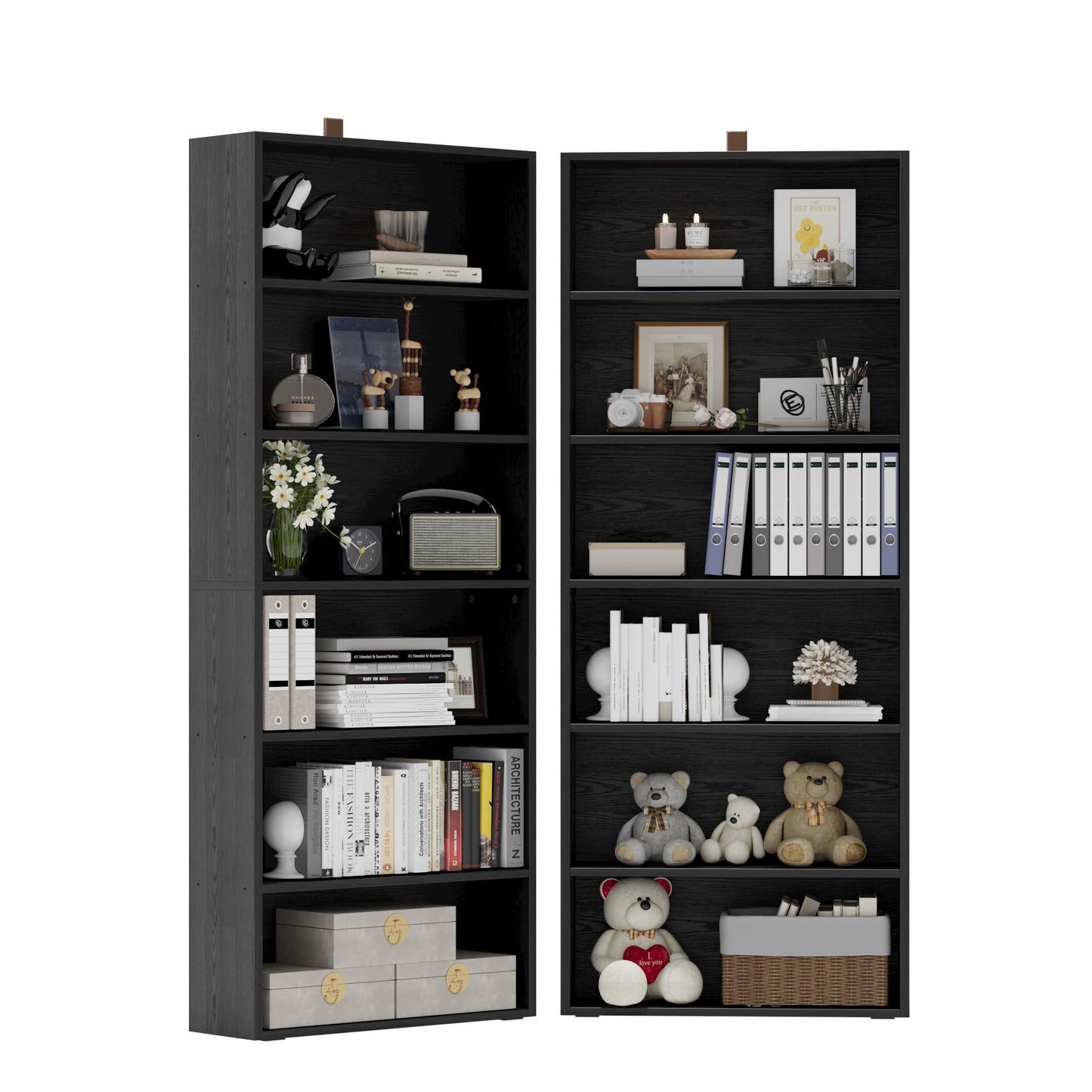 IRONCK Bookshelves and Bookcases Set of 2 Floor Standing 6 Tiers Display Storage Shelves 70 in Tall Bookcase Home Decor Furniture for Home Office, Living Room, Bed Room