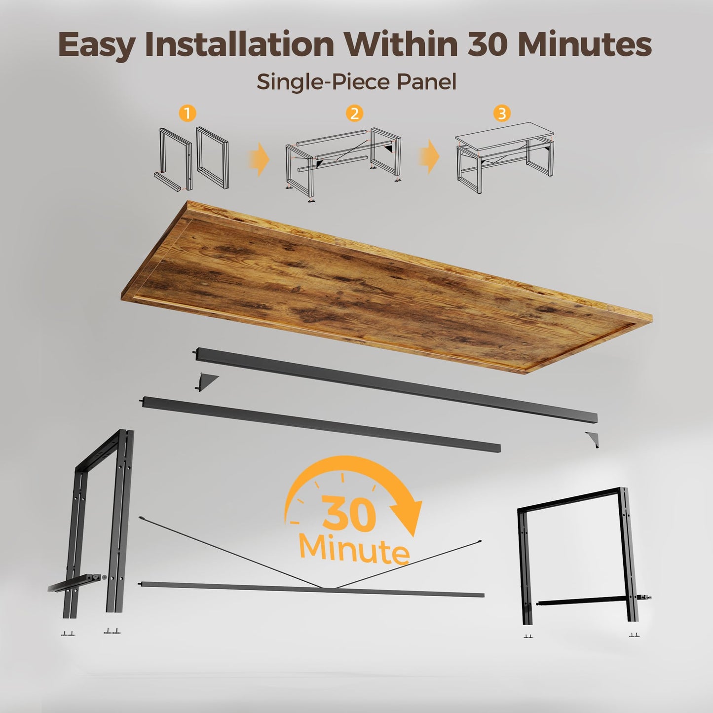 Mericonia 40 Inch Computer Desk, 1" Thick Modern Simple Study Writing Table, Heavy Duty Industrial Office Desk for Home Bedroom Workstation, Dark Brown